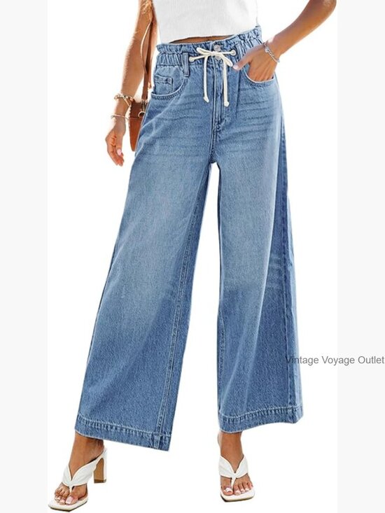 Denim - High Waisted Wide Leg Bell Bottom Y2K Stretch Jeans Baggy Pants